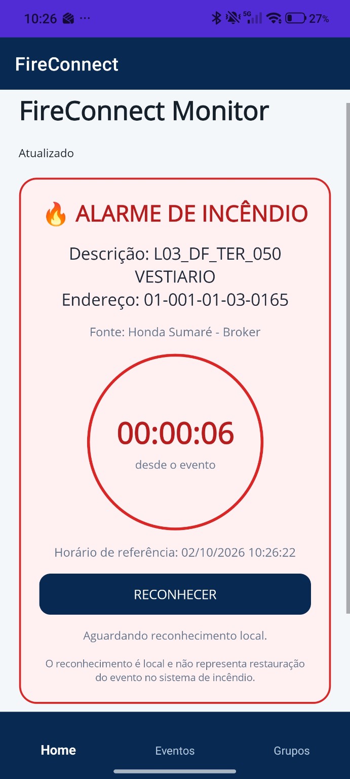 Tela de alarme do FireConnect Monitor